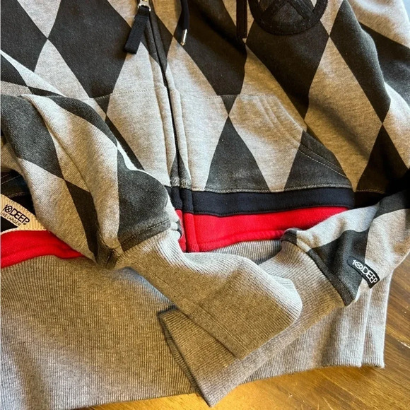 10.Deep Pattern Diamond Zip Up Sweater Hoodie Black Gray Streetwear Small - Picture 8 of 11